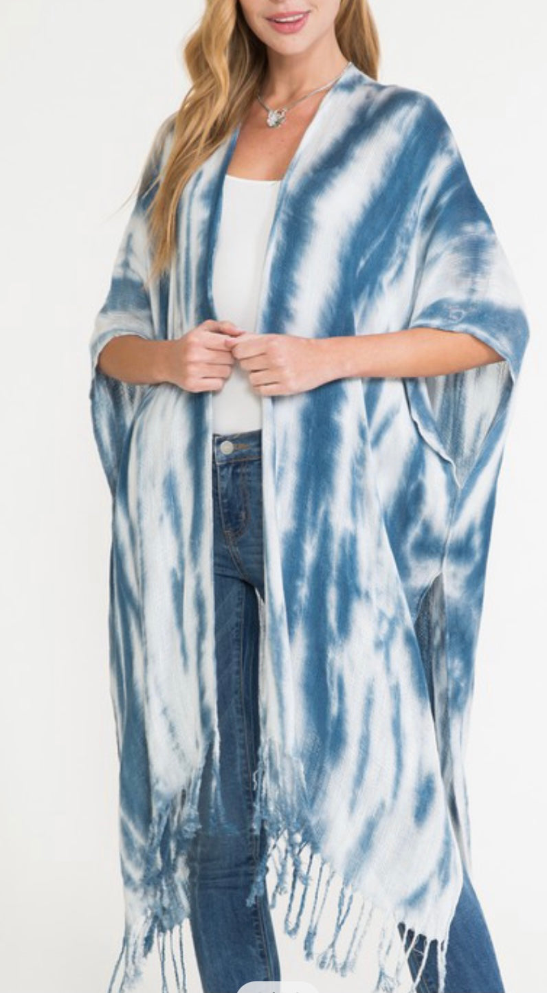 Gypsy Tie Dye Poncho - Denim Blue
